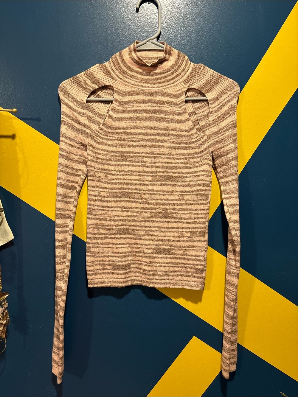 Wild Fable Neutral Space Dye Cut Out Mock Neck Ribbed Sweater